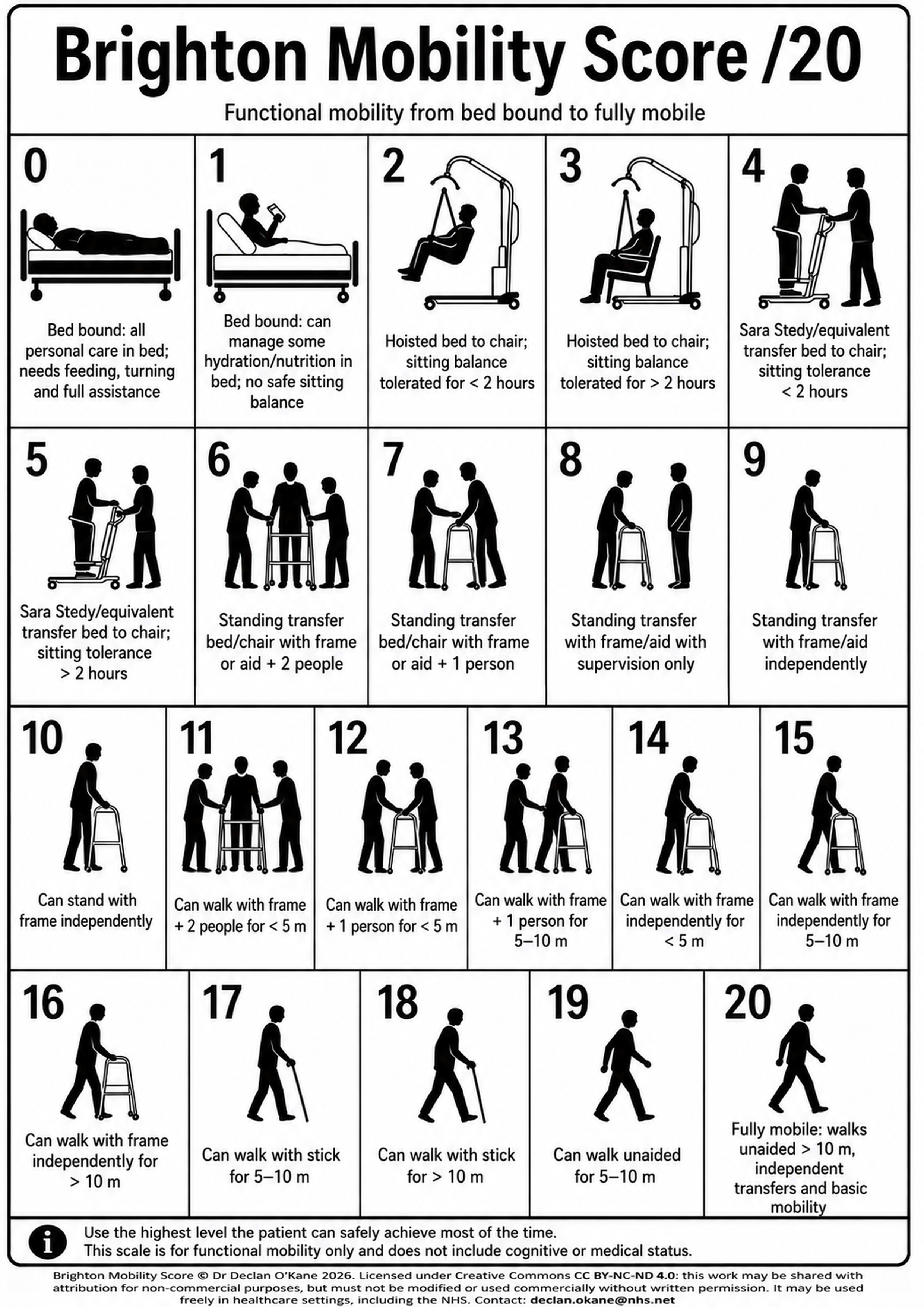 Complete Brighton Mobility Score reference chart, scores 0 to 20