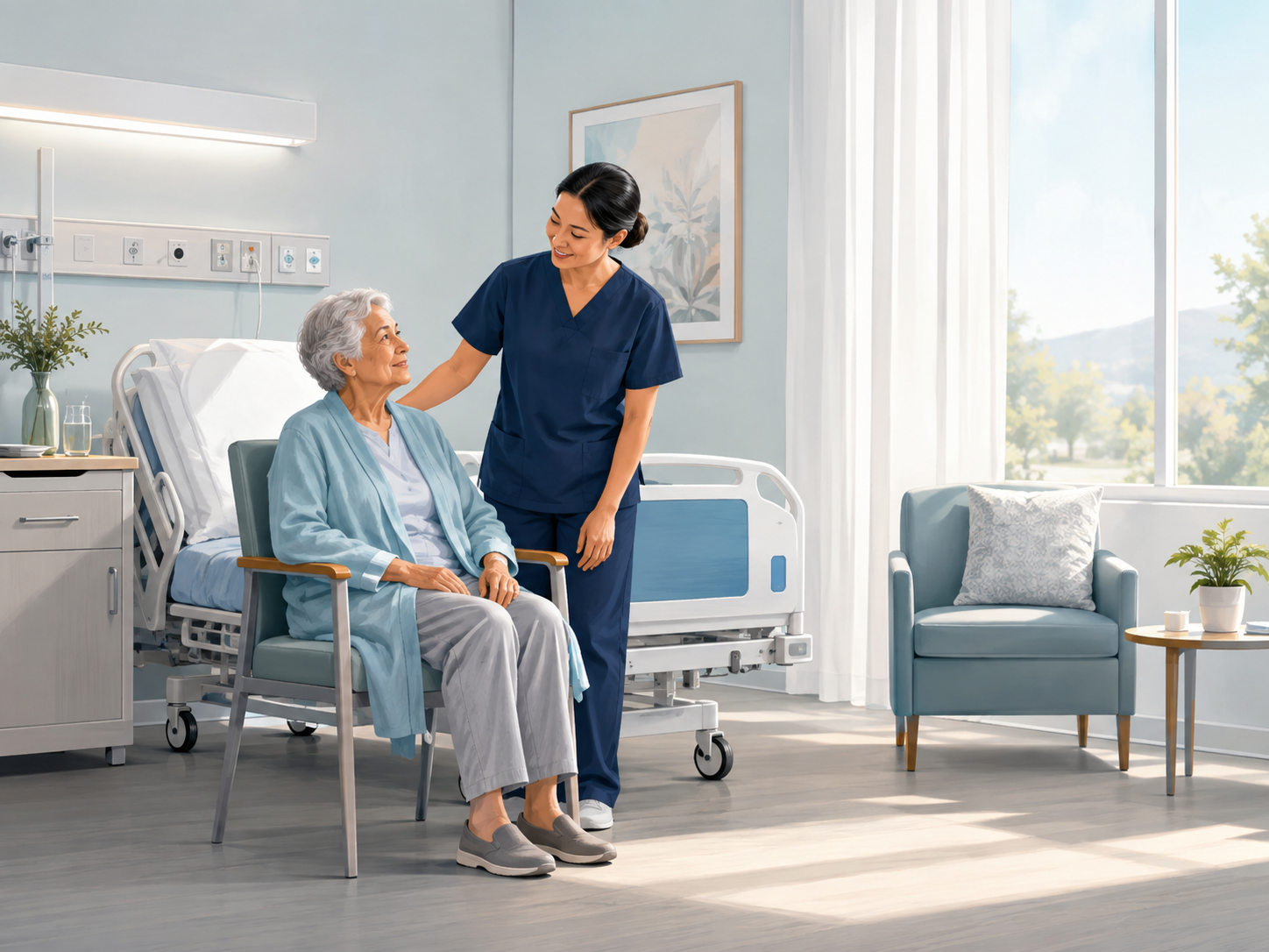 Frail older patient sitting in a chair